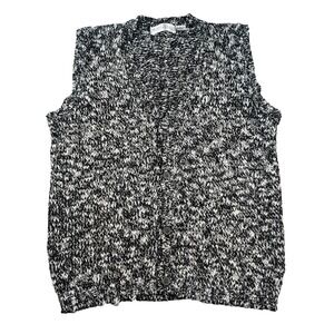 Perry Ellis Portfolio Sweater Vest Men's S Marled Knit Button Front Black White